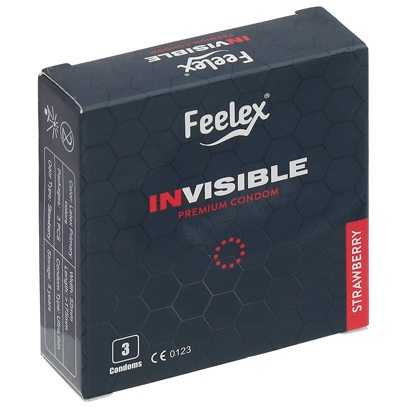 Bao cao su Feelex Invisible hương dâu, siêu mỏng 52mm hộp 3 cái - 